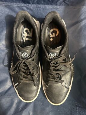 G/FORE Black Leather Lace-Up Golf Sneakers with White Sole